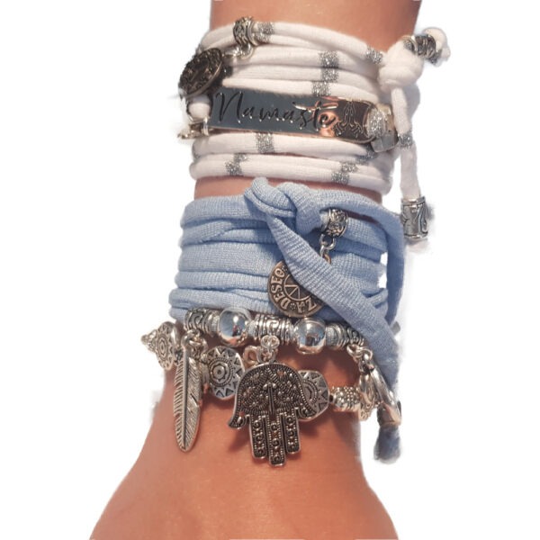 Ganesha Namaste dubbele wikkelarmband (wit/blauw)