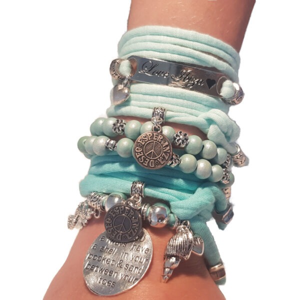 Love Ibiza Sea Shell dubbele wikkelarmband (mint)