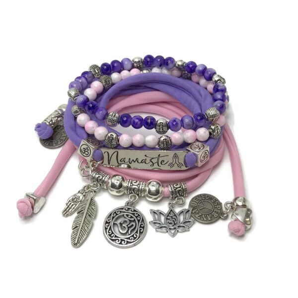 Namaste dubbele wikkelarmband (roze/paars)