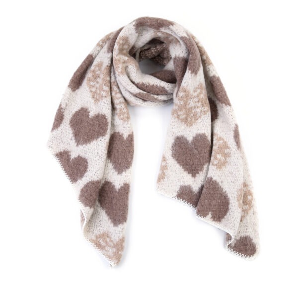 Wintersjaal met hartjes (beige)