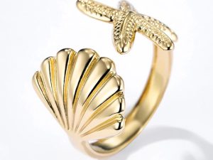 Schelp en zeester ring (goud)