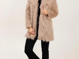 Lange jas van imitatiebont (beige)