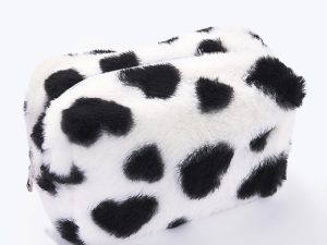 Furry Hearts toilettas van nepbont (wit/zwart)