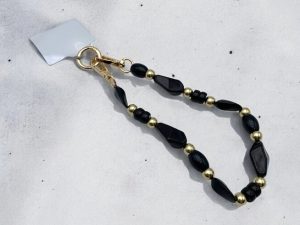 Telefoonkoord kralen (zwart/goud)